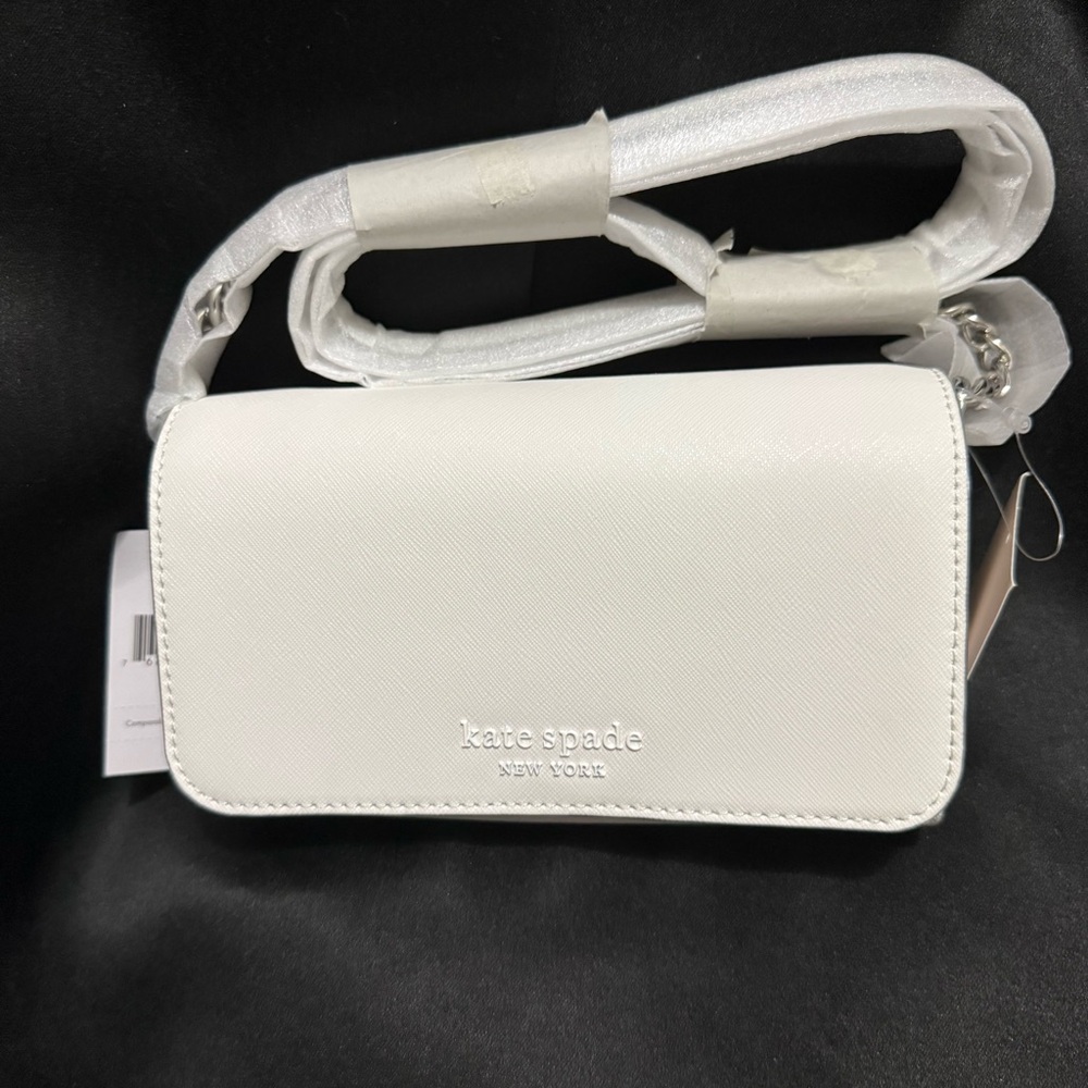 Kate Spade White Leather Crossbody Bag with Flap Closure